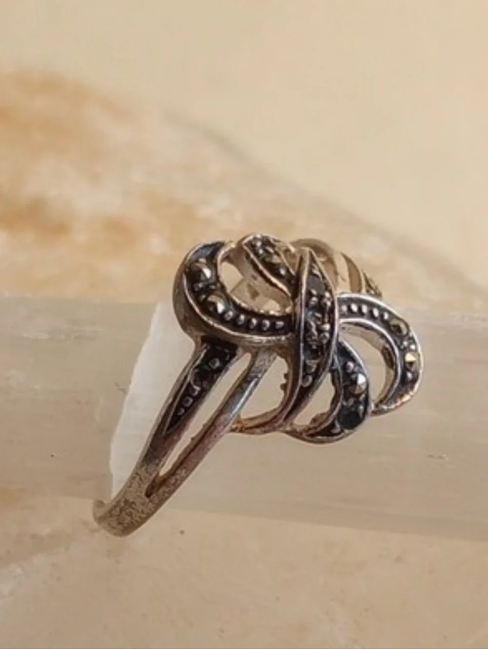 RETRO STERLING SILVER MARCASITE STONES COCTAIL RING SIZE 6.5